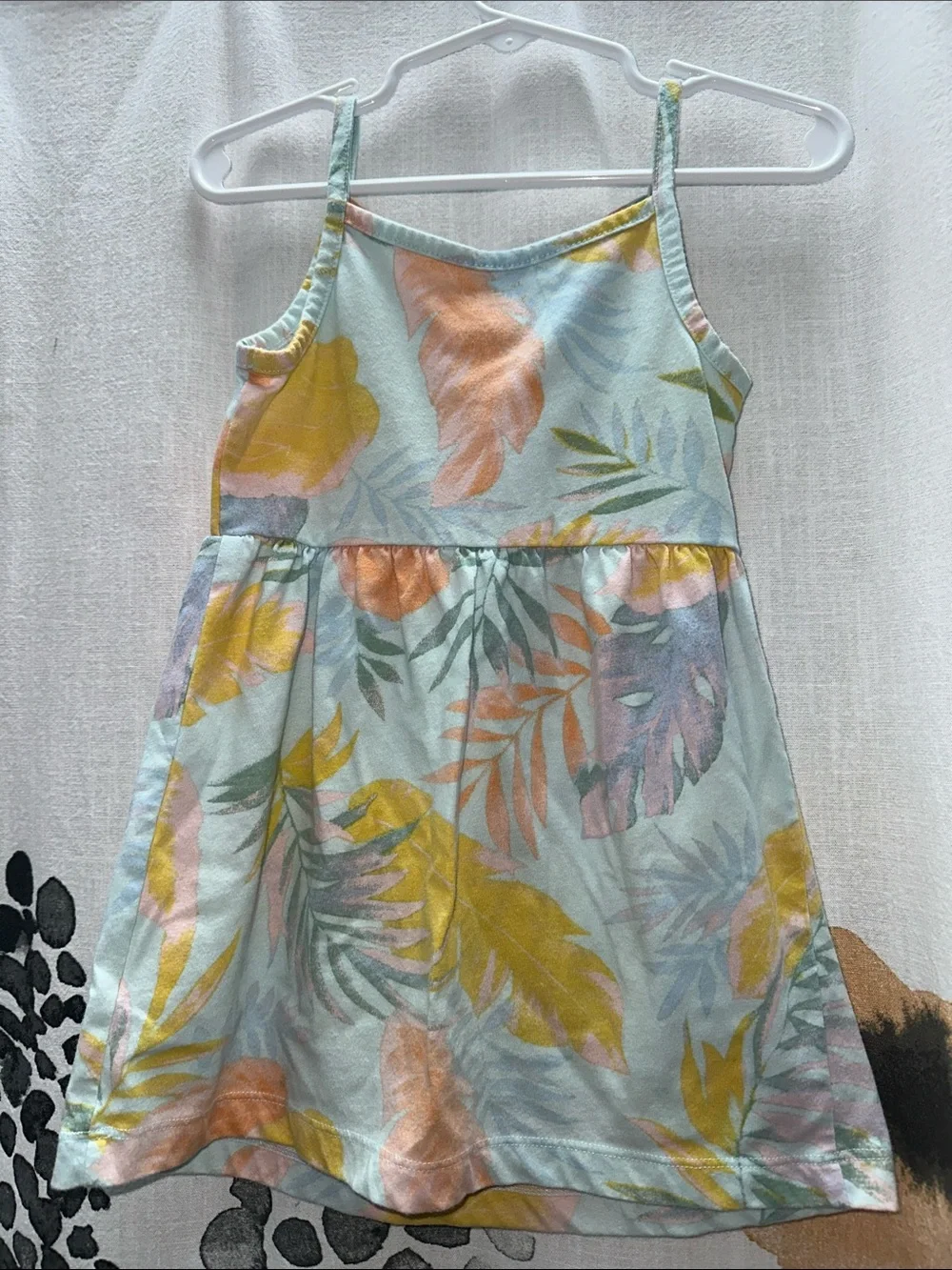 Carter's Mint Tropical Leaf Sundress with Yellow & Peach Accents